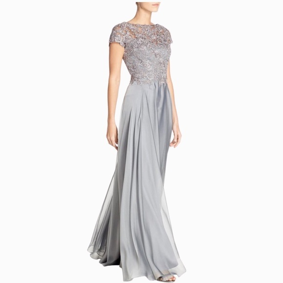 La Femme Dresses & Skirts - New La Femme Lace and Satin A Line Evening Gown Platinum